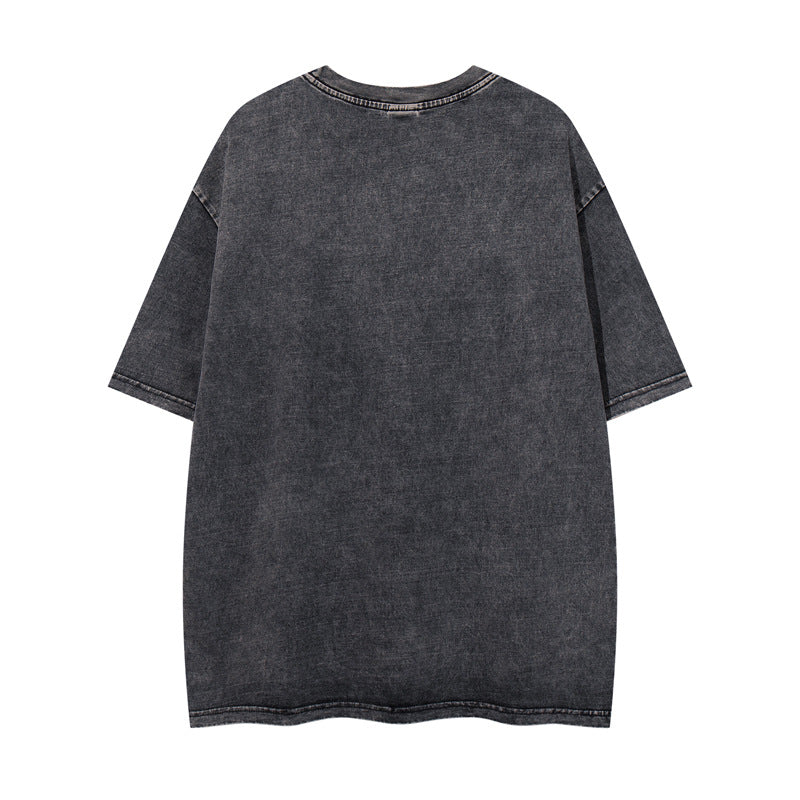 Washed Vintage Black Short Sleeve T-Shirt For Men And Women MuddyStock