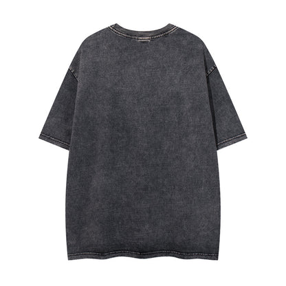 Washed Vintage Black Short Sleeve T-Shirt For Men And Women MuddyStock