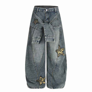 Hip Hop Leopard Print Star Knife Cut Jeans For Women | MuddyStock Originals Black