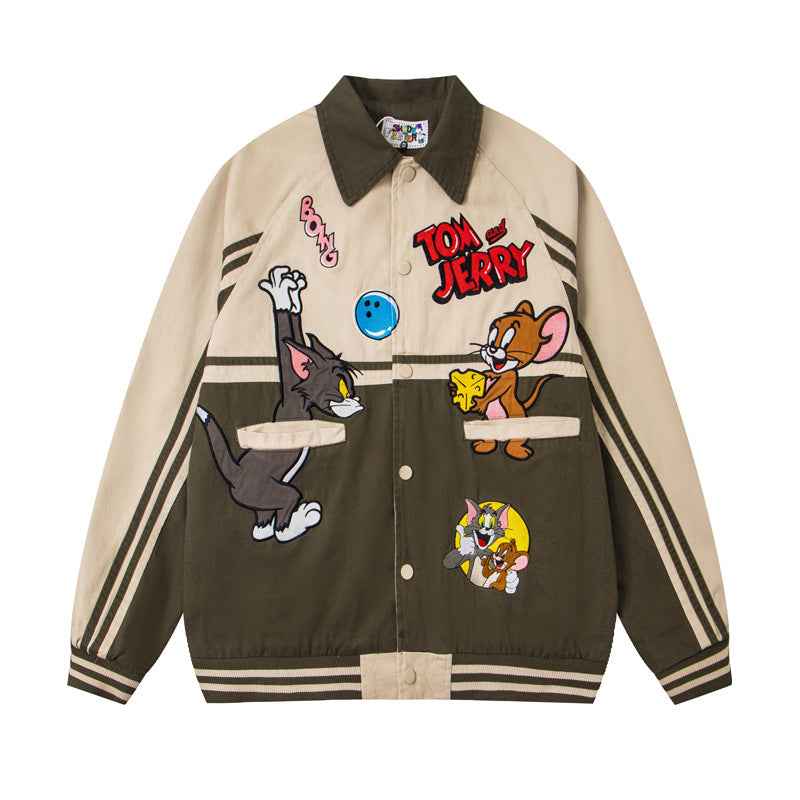 Cartoon Embroidered Patchwork Jacket For Men And Women | MuddyStock Originals Green MuddyStock