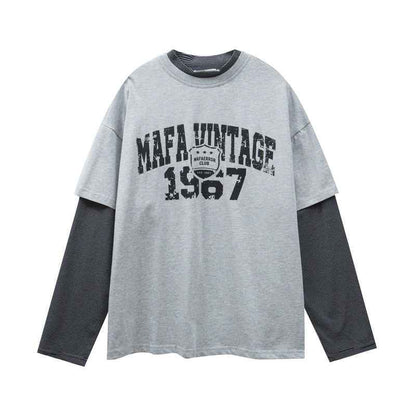 Two-Piece Letter Print Long Sleeve T-Shirt For Men | MuddyStock Originals Gray MuddyStock