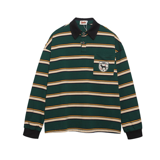College style badge embroidered lapel polo shirt striped base shirt