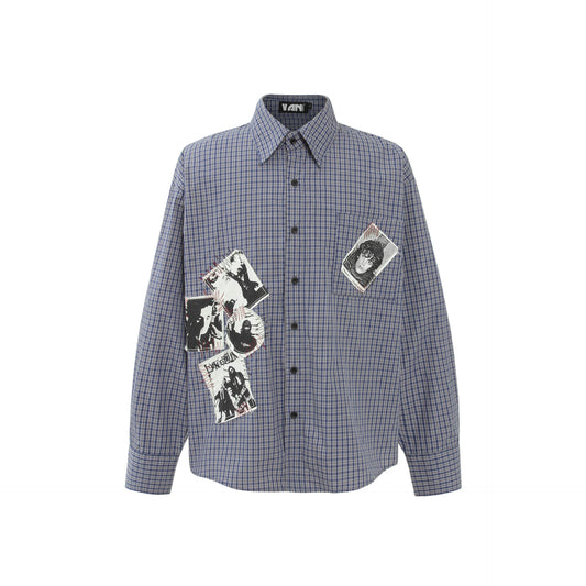 Vintage Style Plaid Character Print Street Loose Fit Long Sleeve Shirt For Men And Women | MuddyStock Originals MuddyStock