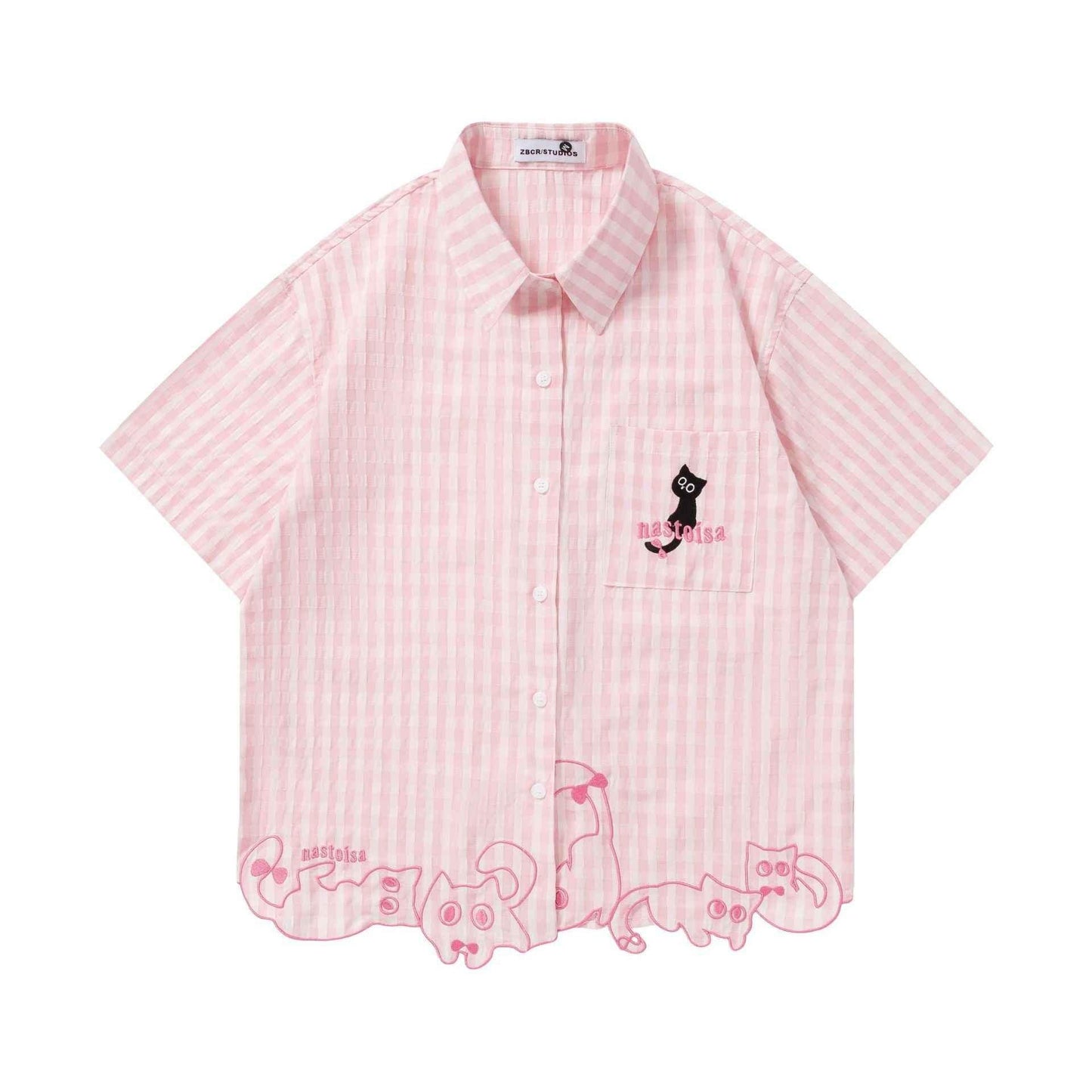 Pink Pastel Cat Check Shirt For Women | MuddyStock Originals