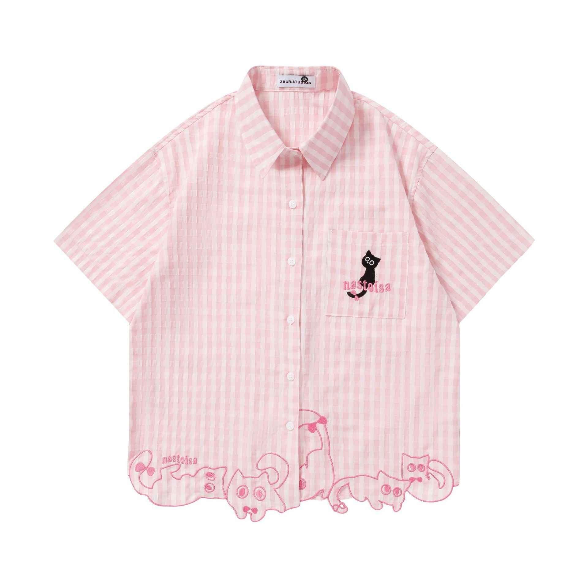 Pink Pastel Cat Check Shirt For Women | MuddyStock Originals