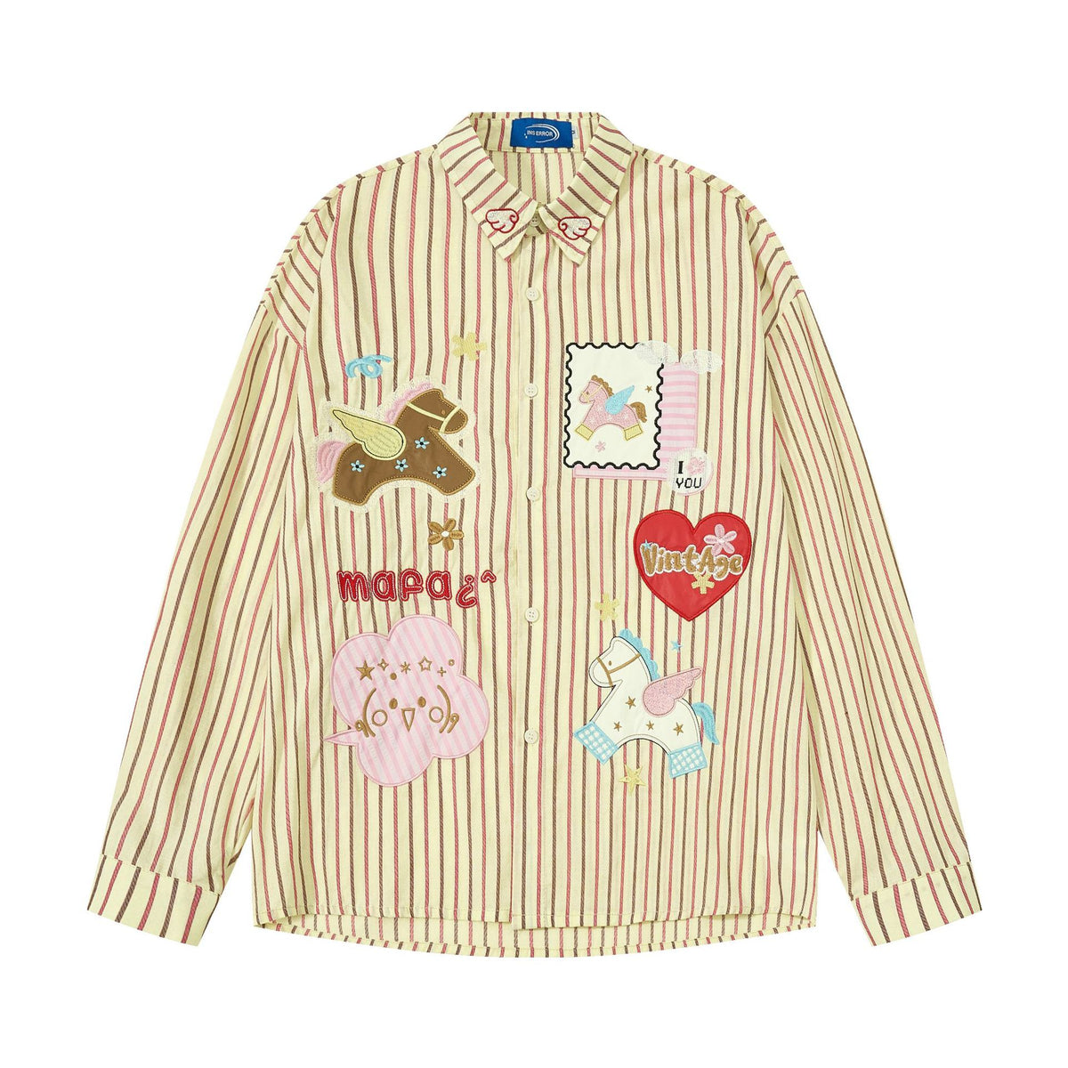 Striped Long Sleeve Lapel Collar Loose Casual Shirt Yellow