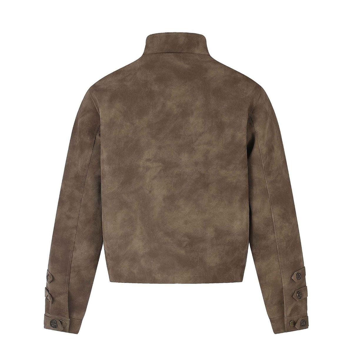 Faux Suede Metal Button Stand Collar Cropped Motorcycle Jacket for Men | MuddyStock Originals