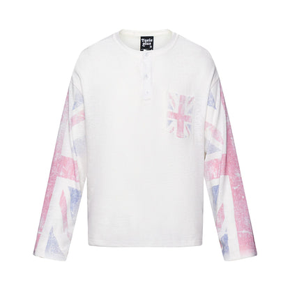 Union Jack Print Long Sleeve Round Neck Loose Fit Crewneck T-Shirt