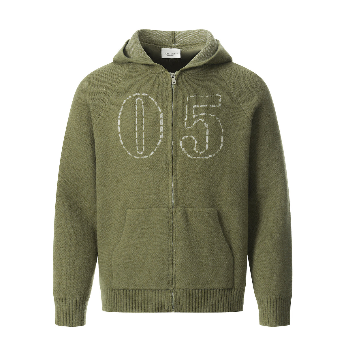 Knitted sweater with zipper jacket and jacquard design Green