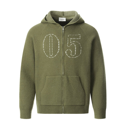 Knitted sweater with zipper jacket and jacquard design Green