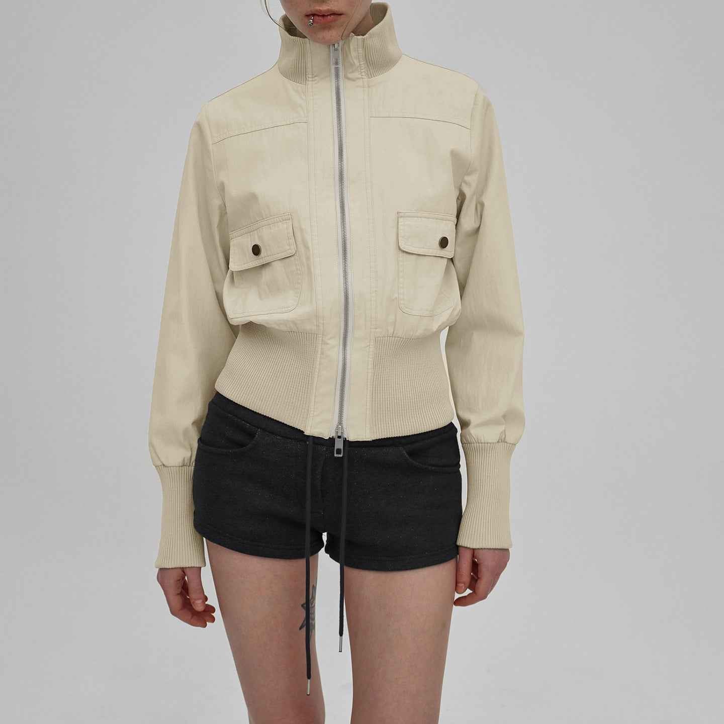 Biker Style Stand Collar Patchwork Zipper Jacket For Women | MuddyStock Originals MuddyStock