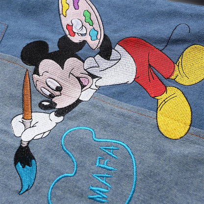 Mickey cartoon embroidered denim shirt for women | MuddyStock Originals