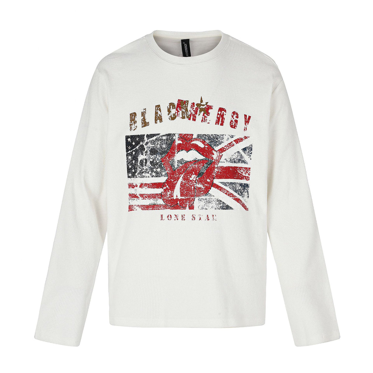 Waffle Knit Long Sleeve Crew Neck T-shirt For Men | MuddyStock Originals White