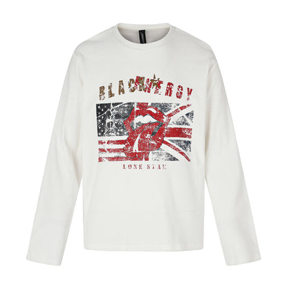 Waffle Knit Long Sleeve Crew Neck T-shirt For Men | MuddyStock Originals White