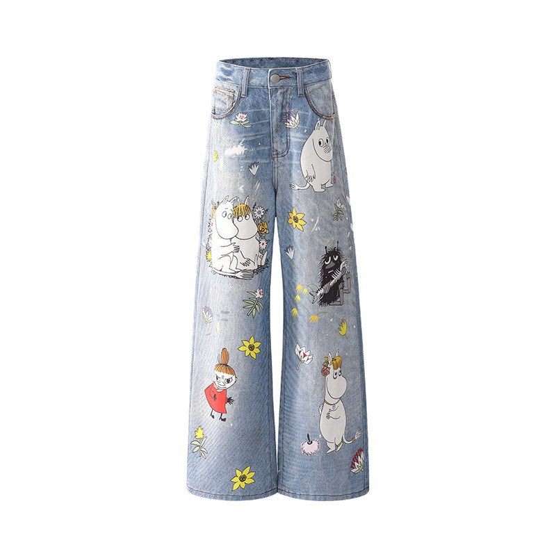 Women's Cartoon Wide-Leg Loose Straight Jeans | MuddyStock Originals MuddyStock