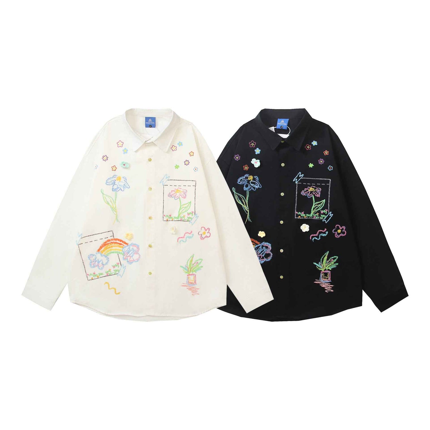 Retro Long Sleeve Graffiti Print Three-Dimensional Small Flower Long Sleeve Shirt For Women | MuddyStock Originals MuddyStock