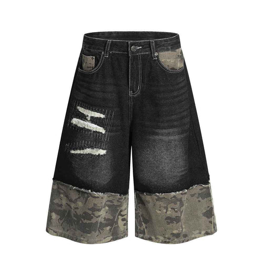 Distressed Patched Vintage Wash Design Denim Shorts For Men | MuddyStock Originals -G6806-1 Black