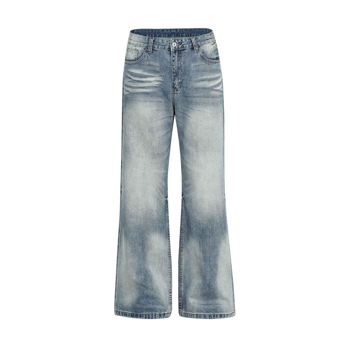 Vintage Street Cat-Whisker Pattern Loose Fit Women's Washed Blue Flared Jeans | MuddyStock Originals Blue