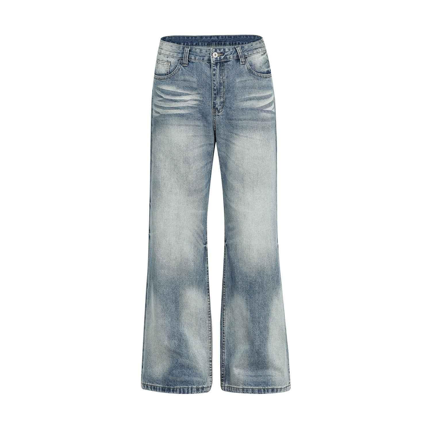 Vintage Street Cat-Whisker Pattern Loose Fit Women's Washed Blue Flared Jeans | MuddyStock Originals Blue
