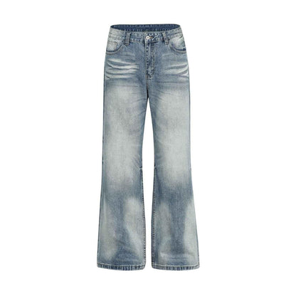 Vintage Street Cat-Whisker Pattern Loose Fit Women's Washed Blue Flared Jeans | MuddyStock Originals Blue