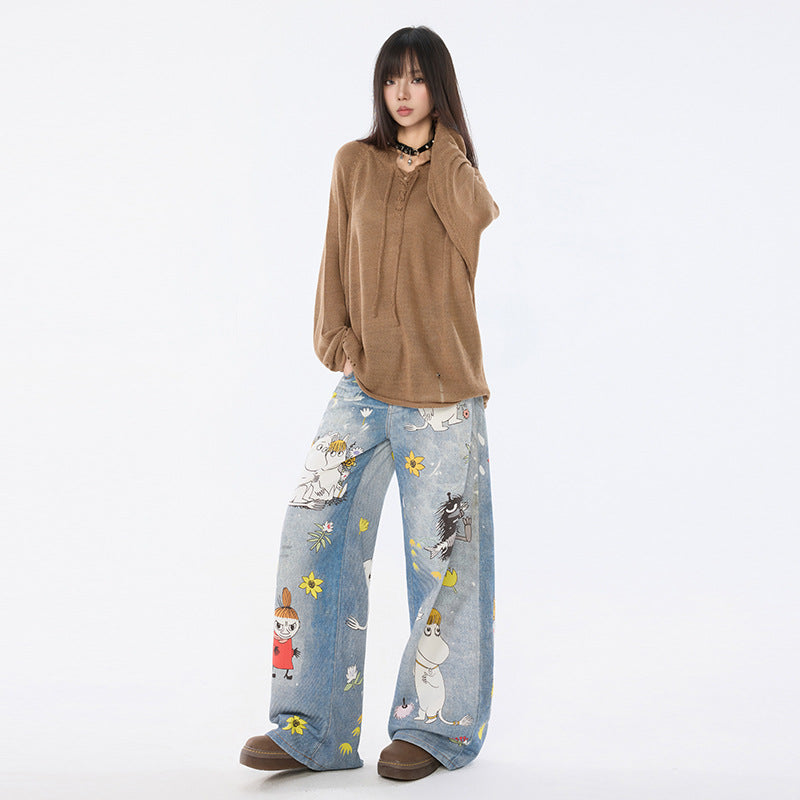 Women's Cartoon Wide-Leg Loose Straight Jeans | MuddyStock Originals MuddyStock
