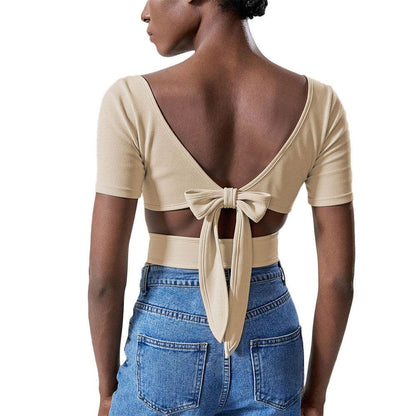 Fashionable and minimalist casual T-shirt with exposed navel design and short sleeved top | MuddyStock Originals MuddyStock