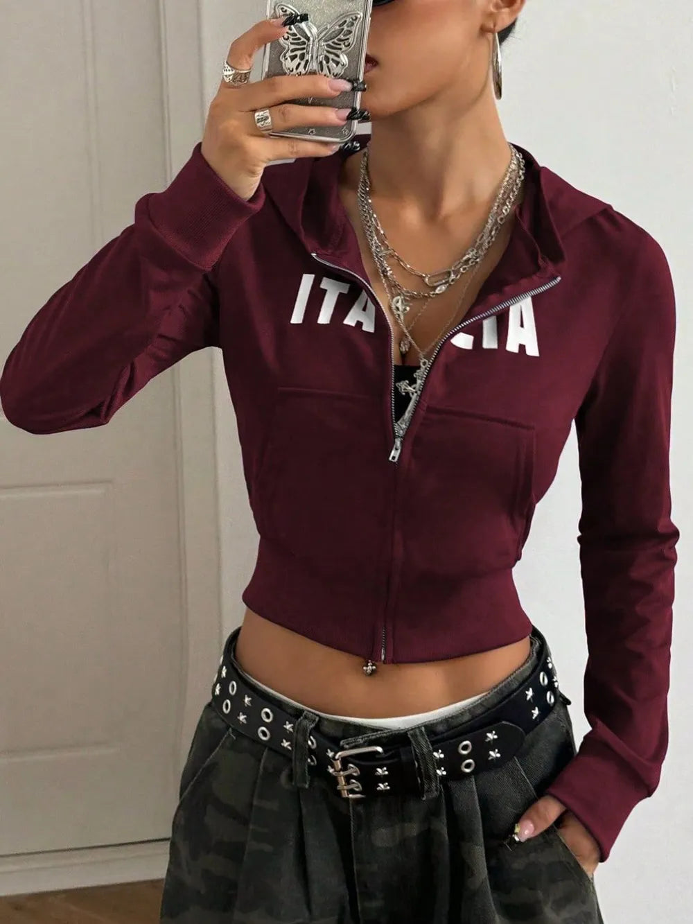 Letter Graphic Zip Up Long Sleeve Hoodie For Women | MuddyStock Originals MuddyStock