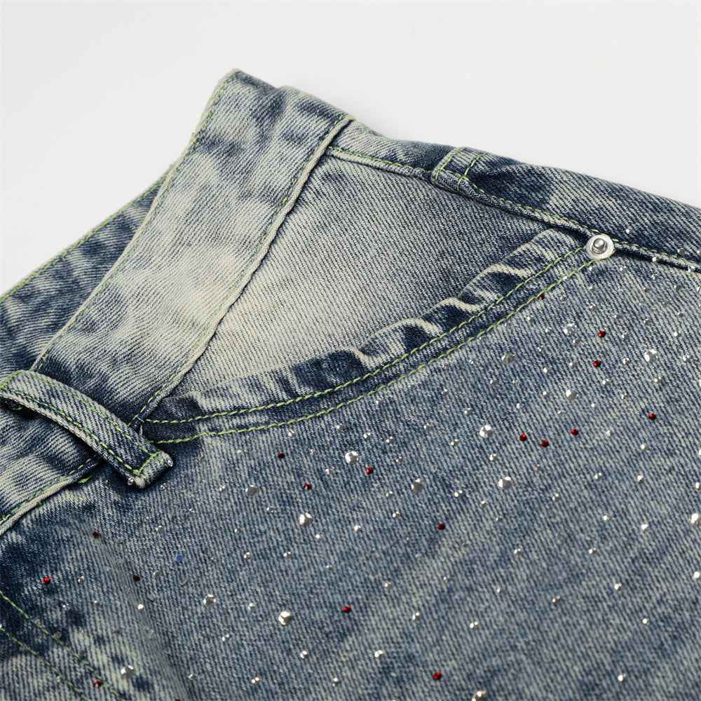 Full print straight leg denim shorts | MuddyStock Originals