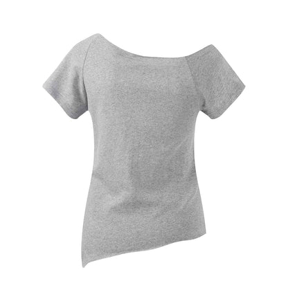 Off-Shoulder Short Sleeve T-Shirt , Cross Print Irregular Pure Seductive Style Fitted Comfortable Top