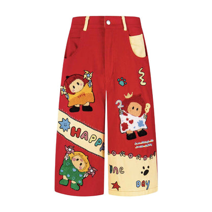 Cartoon plush cropped pants for women | MuddyStock Originals red