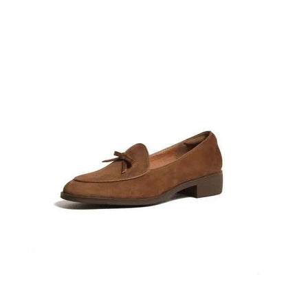 Women Round Toe Casual Bow-knot Low Heel Loafers Brown