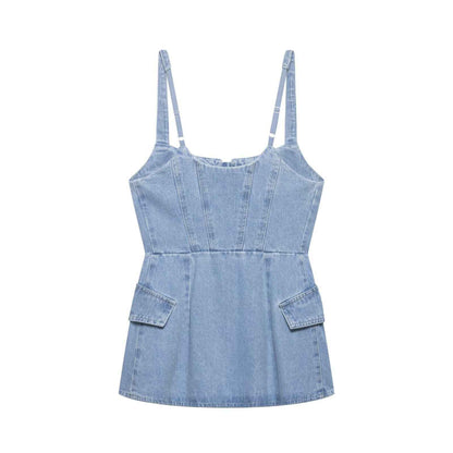 Zipper Splicing Cowboy Tight Strap Top For Women | MuddyStock Originals