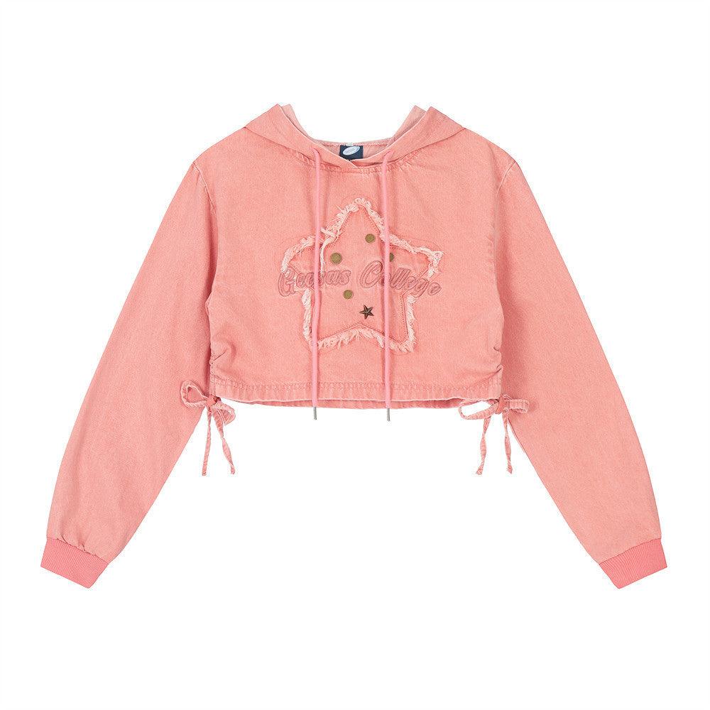 Street Style Star Patch Hoodie For Women | MuddyStock Originals Pink