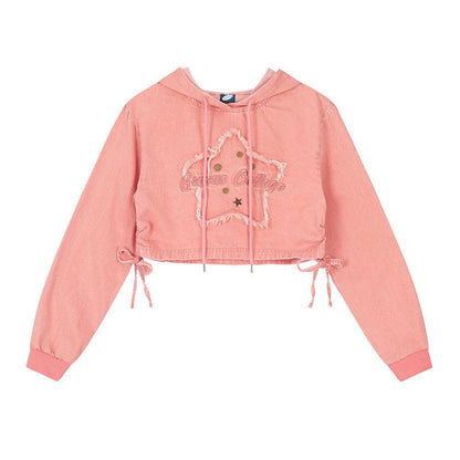 Street Style Star Patch Hoodie For Women | MuddyStock Originals Pink