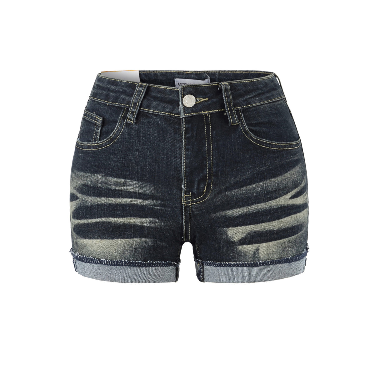 Denim Shorts for Women High Waist Sexy Cuffed Straight Leg A-Line Hot Pants Navy Blue