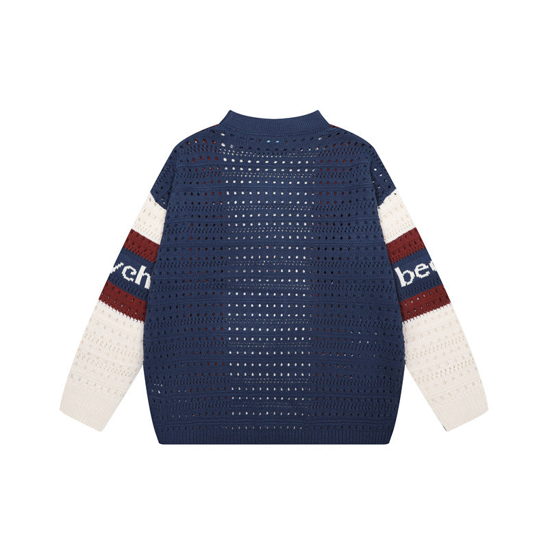 Color blocking vertical stripe hollow sweater for men | MuddyStock Originals