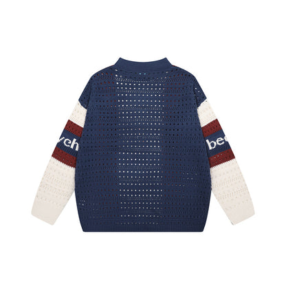 Color blocking vertical stripe hollow sweater for men | MuddyStock Originals