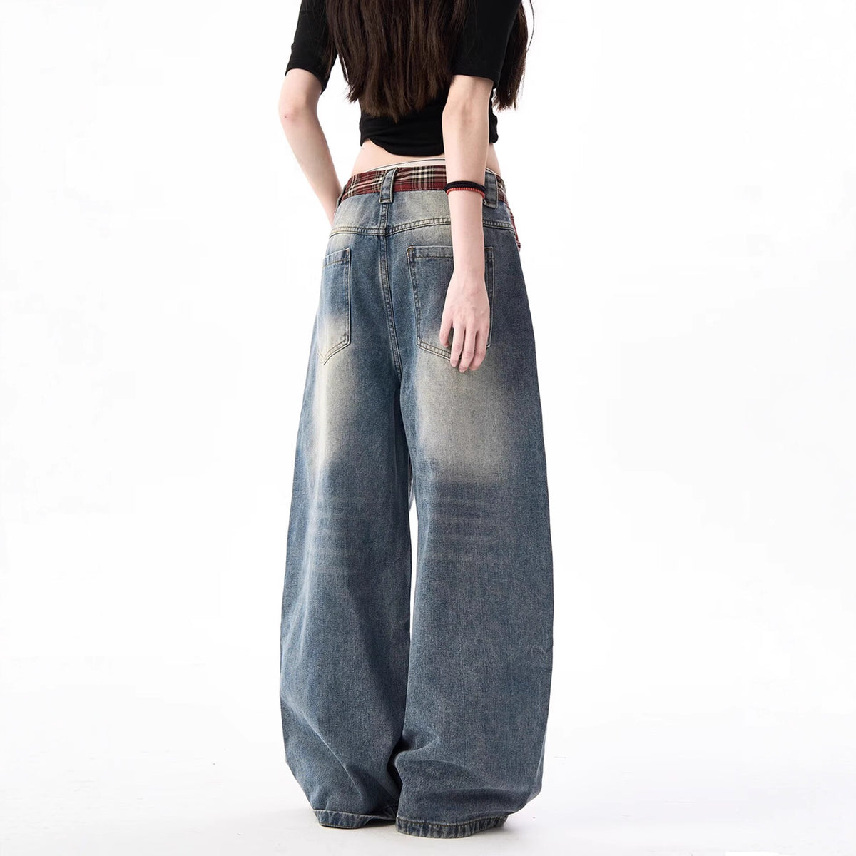 Retro Washed Letter Print Men's Wide-Leg Loose Straight Leg Jeans