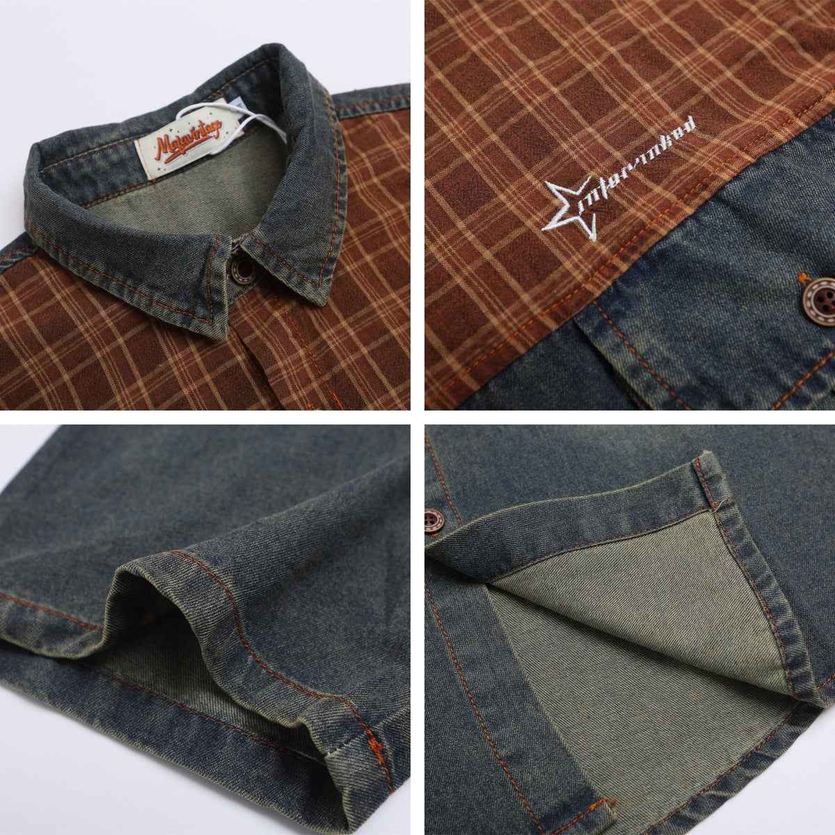 Unique Design Washed Spliced Short Sleeve Denim Shirt For Men And Women | MuddyStock Originals MuddyStock