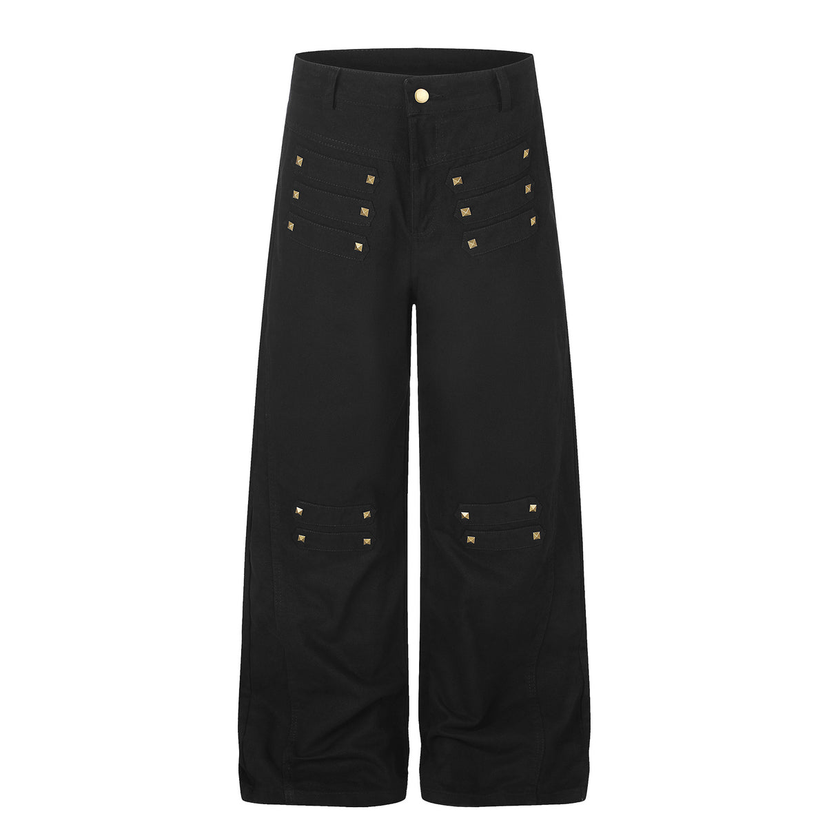 Metal Rivet Wide Leg Distressed Wash Vintage Drape Jeans For Women | MuddyStock Originals Black