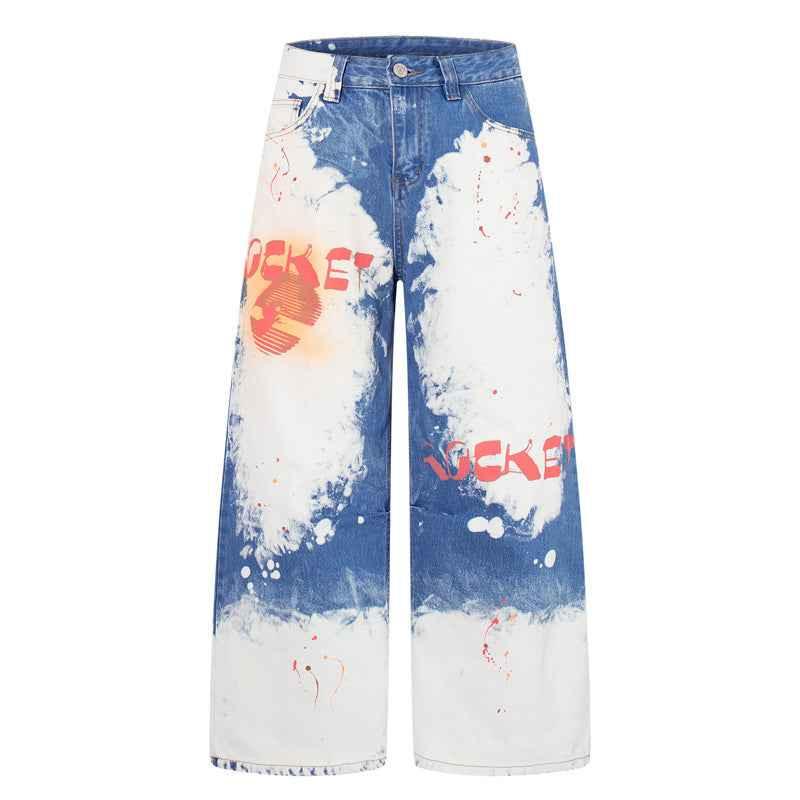 Street Style Graffiti Letter Print Denim Pants For Men | MuddyStock Originals Blue