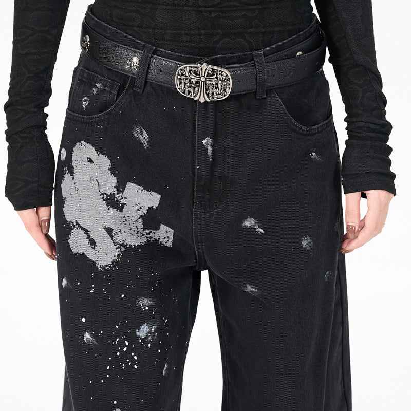 Vintage washed printed design jeans for women | MuddyStock Originals