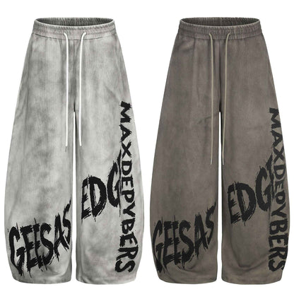 Tie-Dye Graffiti Distressed Loose Drapey Wide Leg Elastic Drawstring Casual Sweatpants For Men | MuddyStock Originals