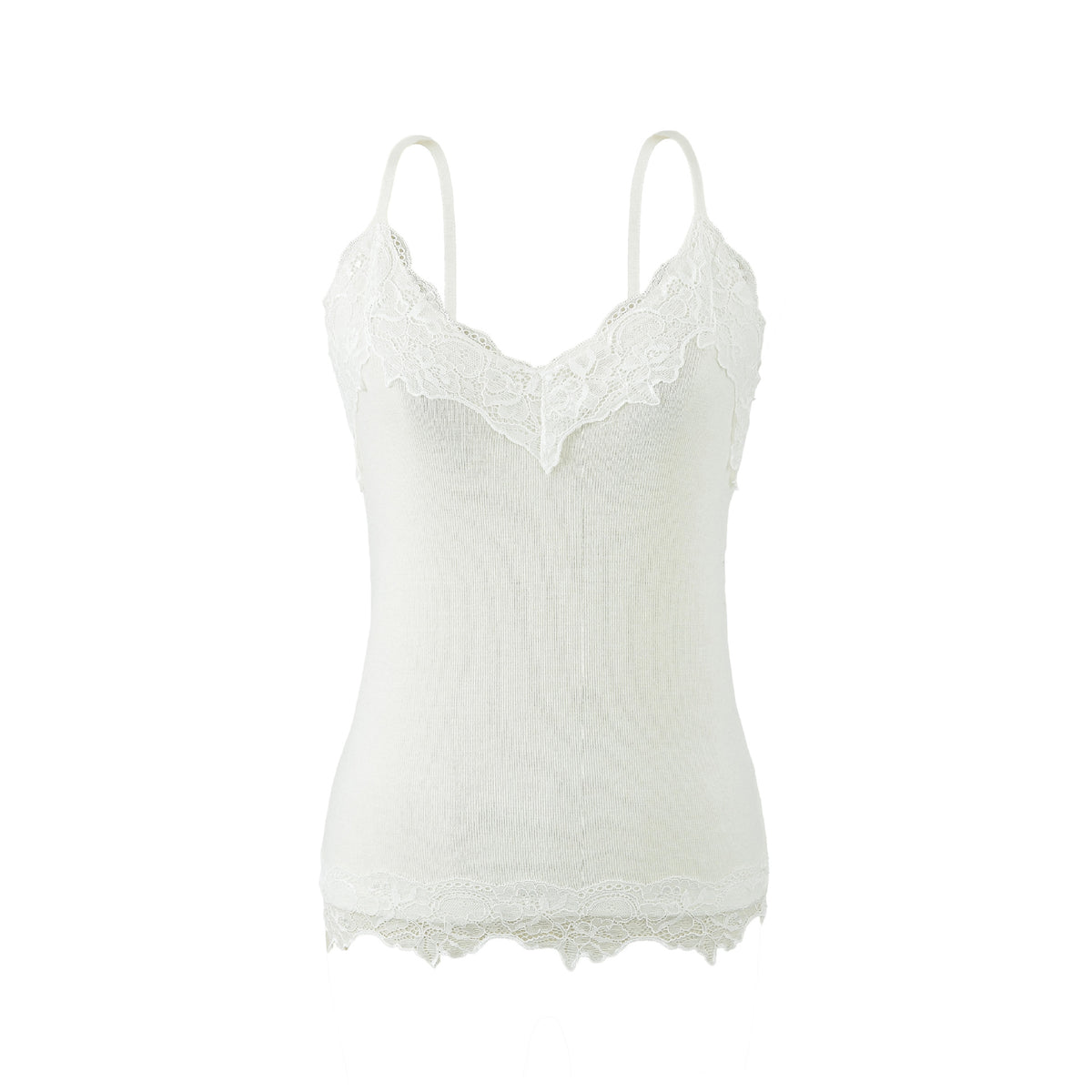 Reversible Wool Blend Camisole with Scalloped Lace Trim Soft Spring Innerwear Top White