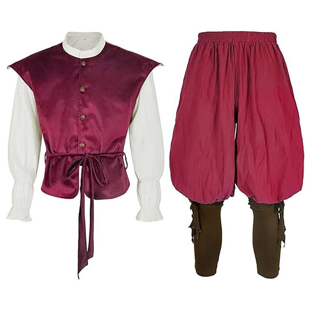Retro Medieval Renaissance Pirate Viking Halloween Costume Vintage Viking Outfit Burgundy