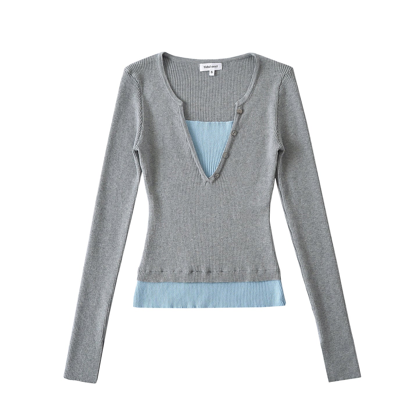 V-neck long sleeved T-shirt For Women | MuddyStock Originals Light gray eprolo