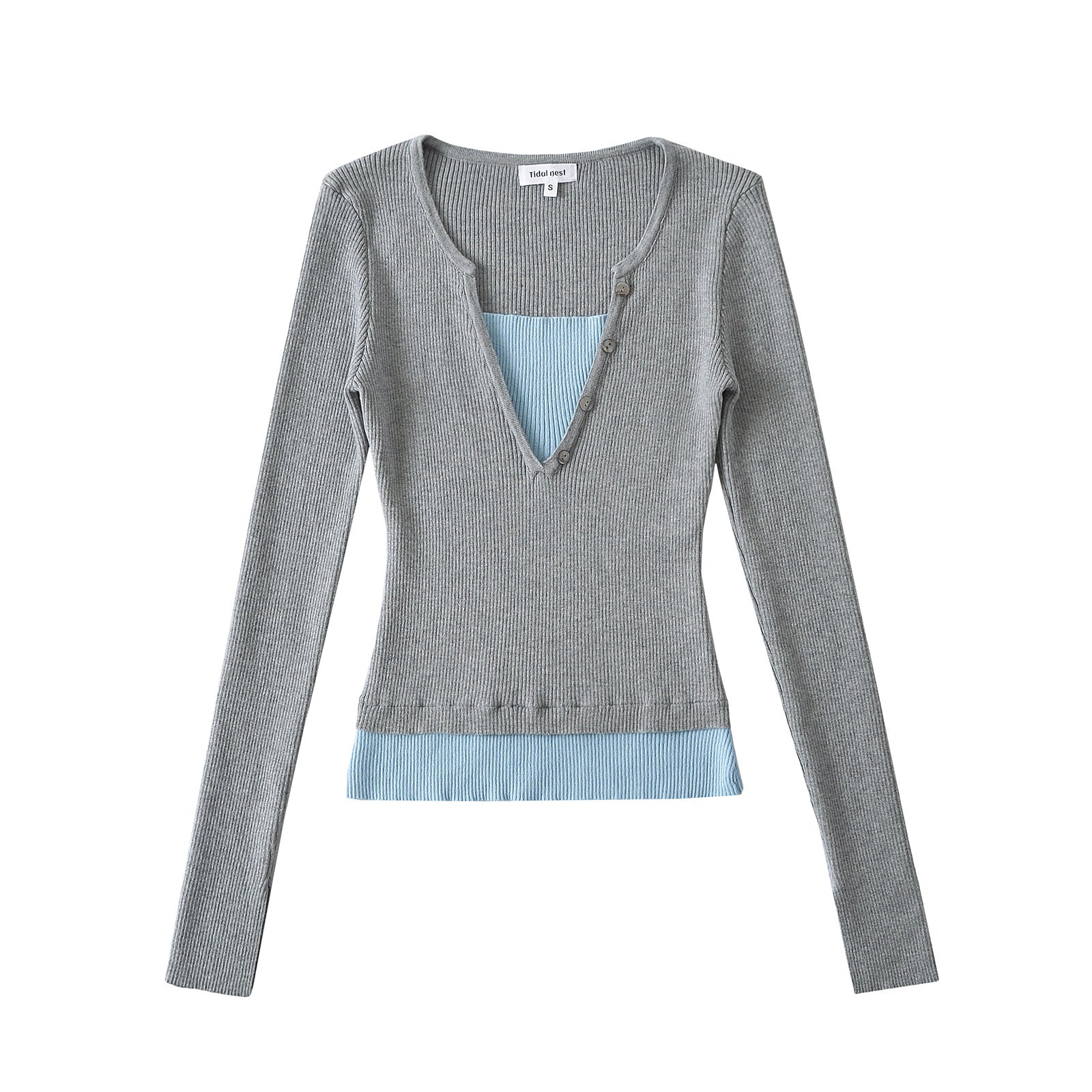 V-neck long sleeved T-shirt For Women | MuddyStock Originals Light gray eprolo