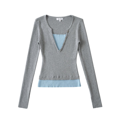 V-neck long sleeved T-shirt For Women | MuddyStock Originals Light gray eprolo