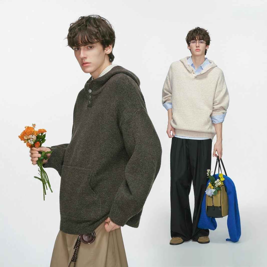 Retro Elegant Loose Solid Color Buttoned Hoodie Sweater for Men | MuddyStock Originals MuddyStock