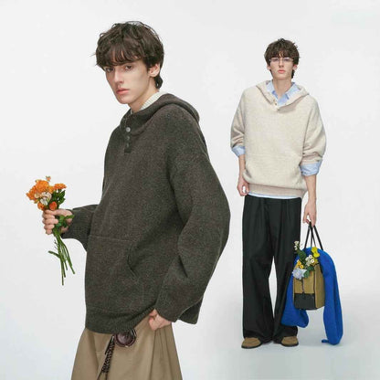 Retro Elegant Loose Solid Color Buttoned Hoodie Sweater for Men | MuddyStock Originals MuddyStock